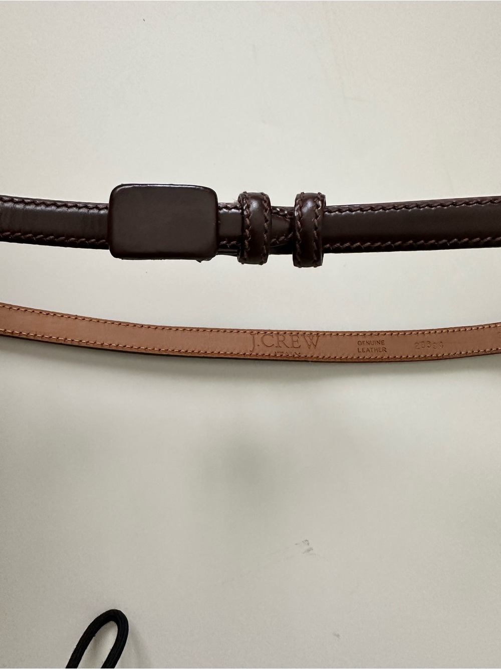 J. Crew Cordovan Brown Leather skinny Belt with self leather rectangle Buckle